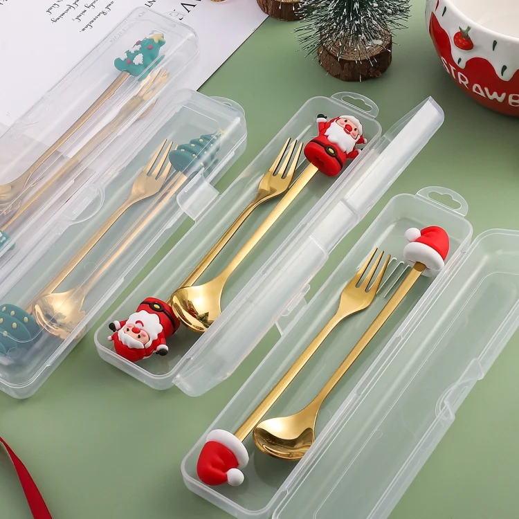 TBD06041770_B4.webp 2pcs /Pack Christmas Dessert Fork And Spoon Set Portable Cute Cartoon Tableware - Image 5