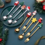 2pcs /Pack Christmas Dessert Fork And Spoon Set Portable Cute Cartoon Tableware - Image 9