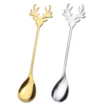 4pcs /Pack Christmas 304 Stainless Steel Deer Stirring Spoon Coffee Dessert Scoop - Image 2