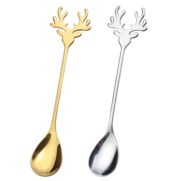 TBD06041782_B1.webp 4pcs /Pack Christmas 304 Stainless Steel Deer Stirring Spoon Coffee Dessert Scoop - Image 2