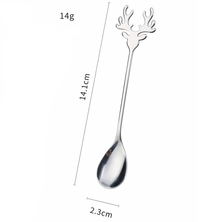 TBD06041782_B2.webp 4pcs /Pack Christmas 304 Stainless Steel Deer Stirring Spoon Coffee Dessert Scoop - Image 3