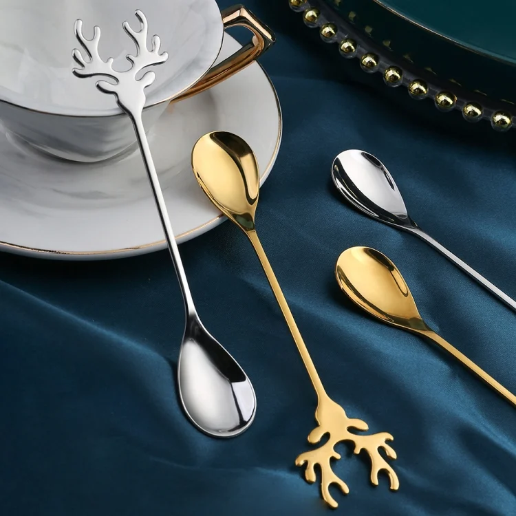 TBD06041782_B4.webp 4pcs /Pack Christmas 304 Stainless Steel Deer Stirring Spoon Coffee Dessert Scoop - Image 5