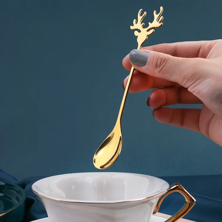 TBD06041782_B6.webp 4pcs /Pack Christmas 304 Stainless Steel Deer Stirring Spoon Coffee Dessert Scoop - Image 7