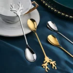 6pcs /Pack Christmas 304 Stainless Steel Deer Stirring Spoon Coffee Dessert Scoop - Image 7