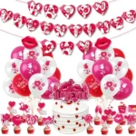 Valentines Day Party Decoration Set 1 Banner +20pcs Latex Balloons+ 16pcs Cake Topper