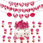 Valentines Day Party Decoration Set 1 Banner +20pcs Latex Balloons+ 16pcs Cake Topper - Image 2