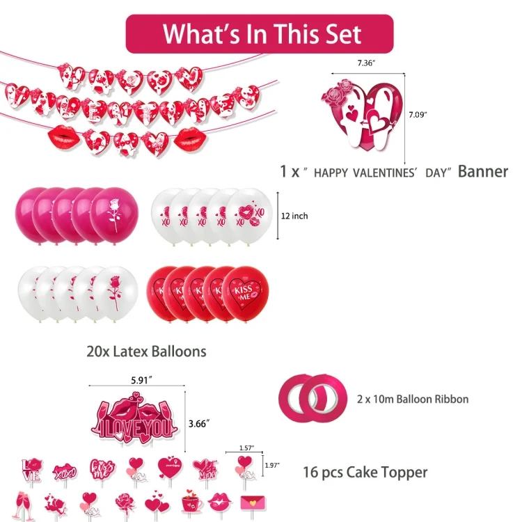 TBD06041903_2.webp Valentines Day Party Decoration Set 1 Banner +20pcs Latex Balloons+ 16pcs Cake Topper - Image 3