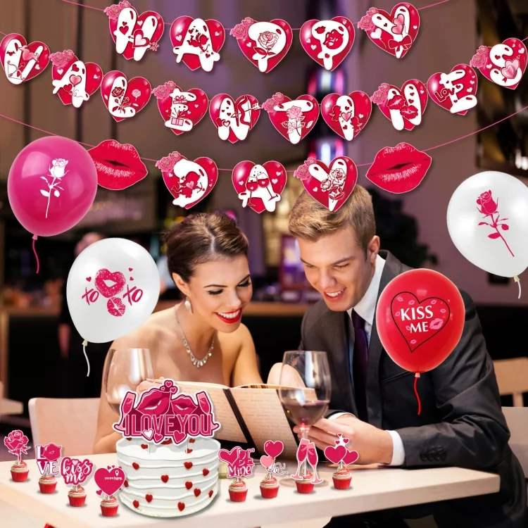 TBD06041903_6.webp Valentines Day Party Decoration Set 1 Banner +20pcs Latex Balloons+ 16pcs Cake Topper - Image 7