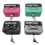 Portable Metal Safe Cash Box Piggy Bank Money Organizer with Key - Image 2