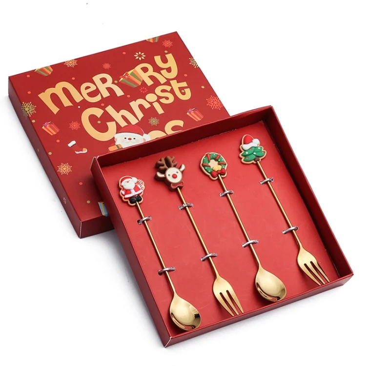TBD0604198601.webp 4pcs /Pack Christmas Gift Spoon Cartoon Fruit Fork Dessert Coffee Scoop - Image 1
