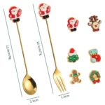 4pcs /Pack Christmas Gift Spoon Cartoon Fruit Fork Dessert Coffee Scoop - Image 2