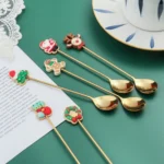4pcs /Pack Christmas Gift Spoon Cartoon Fruit Fork Dessert Coffee Scoop - Image 4