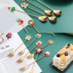 2pcs /Pack Christmas Gift Spoon Cartoon Fruit Fork Dessert Coffee Scoop - Image 4