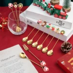 2pcs /Pack Christmas Gift Spoon Cartoon Fruit Fork Dessert Coffee Scoop - Image 5