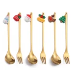 2pcs /Pack Christmas Mixing Spoon Fruit Fork With Pendant Flatware - Image 2