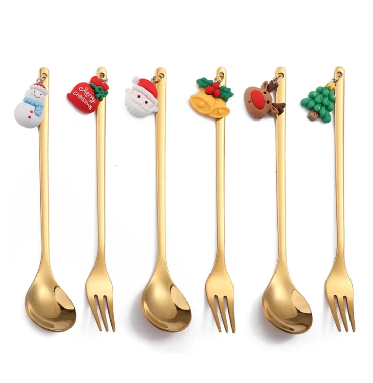 TBD06041996_B1.webp 2pcs /Pack Christmas Mixing Spoon Fruit Fork With Pendant Flatware - Image 2
