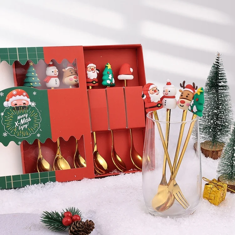 TBD06042000_B5.webp 6pcs /Pack Christmas Mixing Spoon Fruit Fork With Pendant Flatware - Image 6