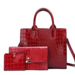 3-in-1 Women Handbag Simple Versatile Crocodile Pattern Large Shoulder Bag