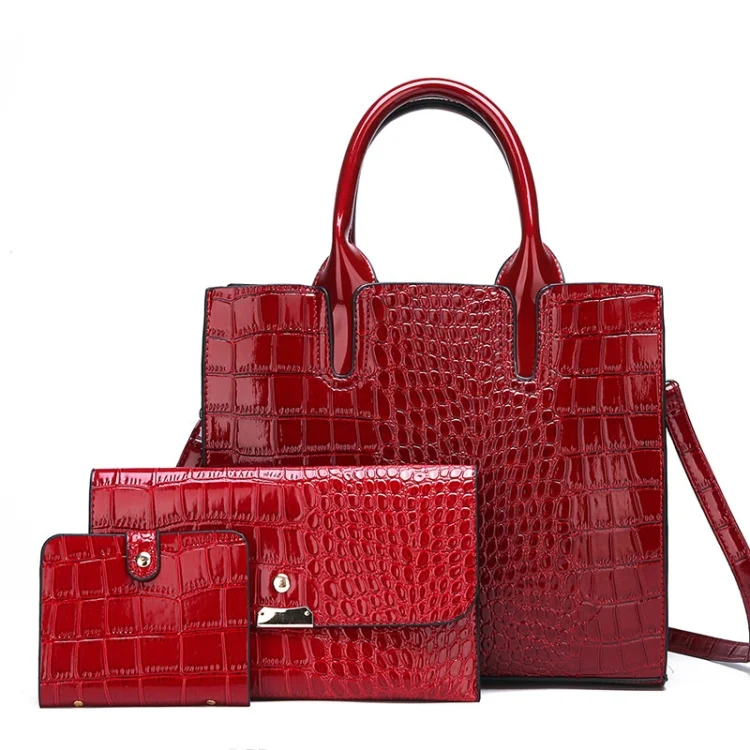 TBD0604201601A.webp 3-in-1 Women Handbag Simple Versatile Crocodile Pattern Large Shoulder Bag - Image 1
