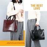 3-in-1 Women Handbag Simple Versatile Crocodile Pattern Large Shoulder Bag - Image 8