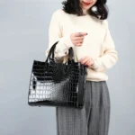 3-in-1 Women Handbag Simple Versatile Crocodile Pattern Large Shoulder Bag - Image 9