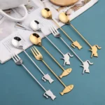 304 Stainless Steel Cartoon Pet Stirring Spoon Fork Fruit Fork Dessert Scoop - Image 2