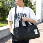 PU Leather Travel Fitness Bag Yoga Sport Training Bag with Shoe Compartment - Image 11