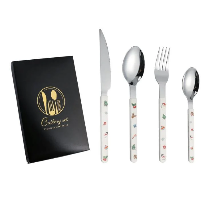 4pcs /Pack Christmas Knife Fork And Spoon Set Cartoon Cutlery Gift Box