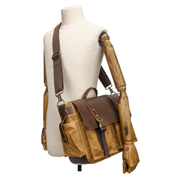 TBD06042106_B1.webp Outdoor Shoulder Crossbody Bag Leather Waxed Canvas Casual Bag - Image 2