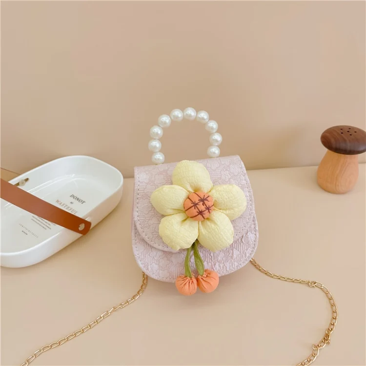 Children Cartoon Flower Pearl Handbag Princess Crossbody Bag Coin Purse