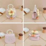 Children Cartoon Flower Pearl Handbag Princess Crossbody Bag Coin Purse - Image 3