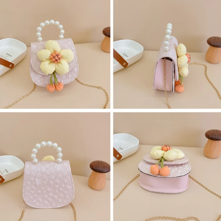 TBD06042108_B2.webp Children Cartoon Flower Pearl Handbag Princess Crossbody Bag Coin Purse - Image 3