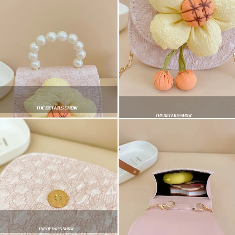 TBD06042108_B3.webp Children Cartoon Flower Pearl Handbag Princess Crossbody Bag Coin Purse - Image 4