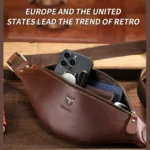 Bull Captain Retro Crazy Horse Leather Men Waist Bag Shoulder Bag Crossbody Bag - Image 4