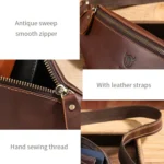 Bull Captain Retro Crazy Horse Leather Men Waist Bag Shoulder Bag Crossbody Bag - Image 7
