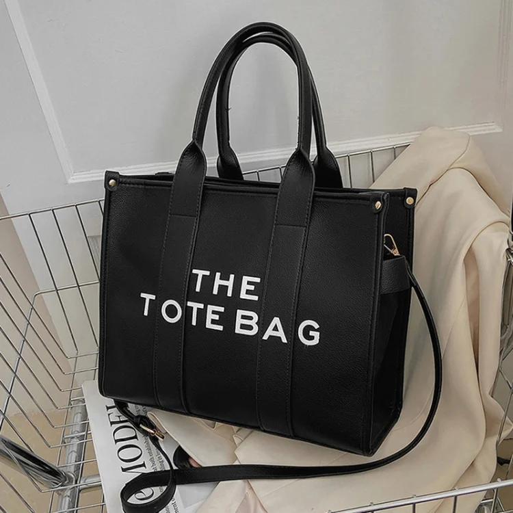 Women PU Leather Tote Bag Letter Printed Crossbody Bag