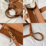 Women PU Leather Tote Bag Letter Printed Crossbody Bag - Image 4