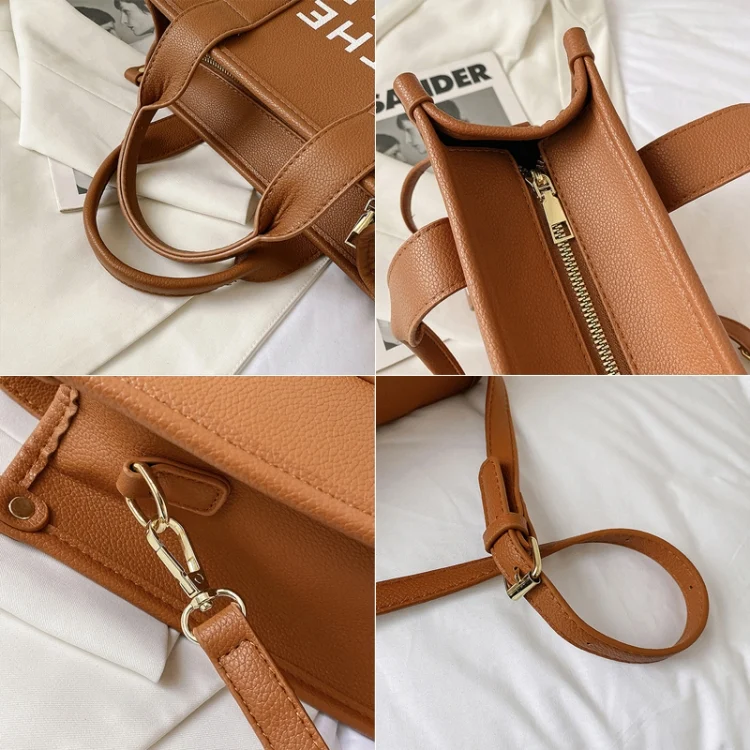 TBD06042461_B3.webp Women PU Leather Tote Bag Letter Printed Crossbody Bag - Image 4