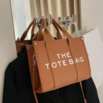 Women PU Leather Tote Bag Letter Printed Crossbody Bag - Image 5