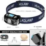 V38 USB Charging Induction Bright Headlight Outdoor Waterproof Lightweight Flashlight - Image 3