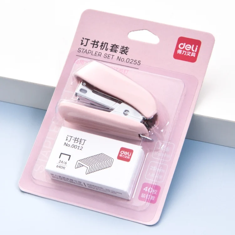 Deli Macaron Color Stapler + 640 Staples Set Small Mini Stapler Stationery