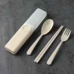 4 In 1 Portable Wheat Straw Tableware Set Outdoor Travel Storage Tableware Box