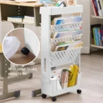 5-layer Movable Trolley Plastic Storage Rack for Student Books Vertical Bookshelves - Image 6