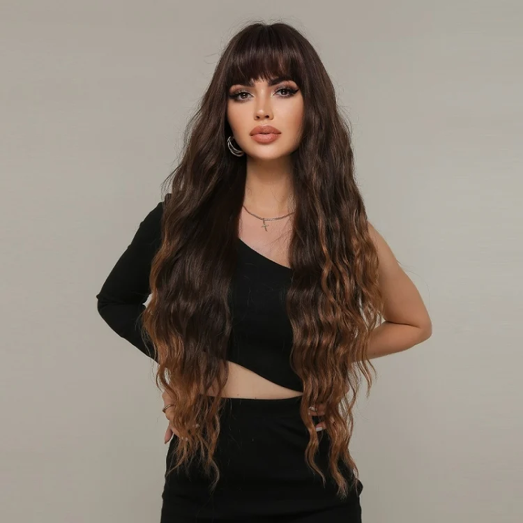 TBD0604287201_1.webp Women Long Hair Wig with Bangs Gradient Fluffy Water Ripple Curly Hair Wig - Image 4