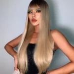 Gradient Long Straight Hair Chemical Fiber High Temperature Silk Wig with Bangs - Image 4