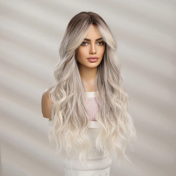 TBD0604288601A_1.webp Big Wavy Women with Middle Parted Bangs Gradient Long Curly Hair Chemical Fiber Wig - Image 4