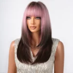 Cosplay Punk Style Gradient Long Straight Wig with Bangs - Image 2