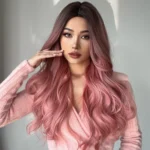 Gradient Pink Long Curly Chemical Fiber Wig Headgear