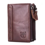 BULL CAPTAIN QB06 Retro First-layer Cowhide Anti-theft Zipper Wallet Short Drive License Coin Clip