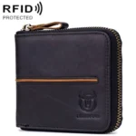 BULL CAPTAIN 042 RFID Anti-theft Cowhide Multi-card Slot Business Card Holder Zipper Wallet